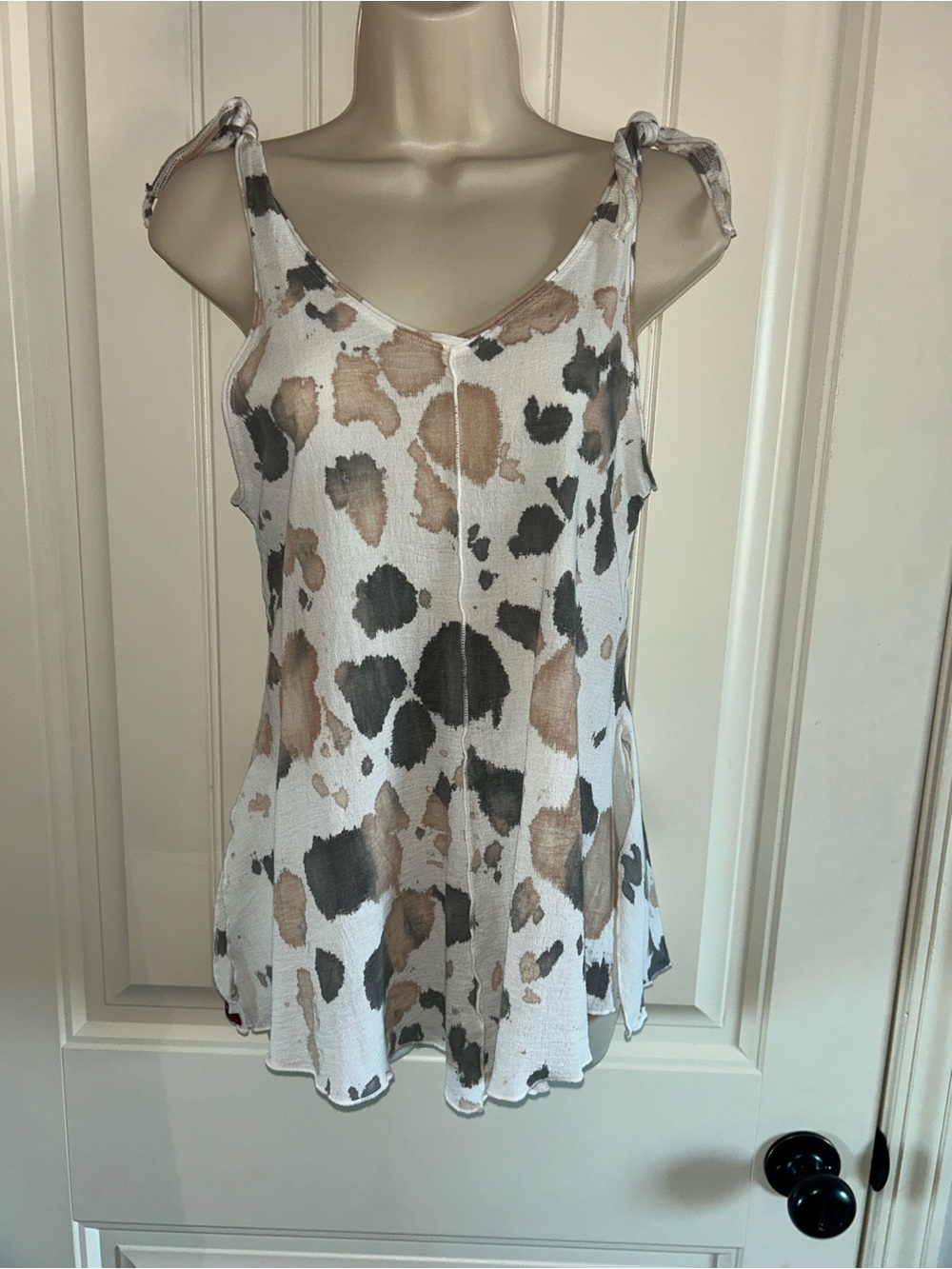 NEW Hard Tail White Tank with Brown and Gray Cow Print Sz XS